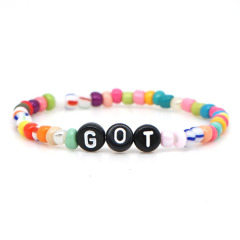 BG1106 Cheap Delicate Multi Colored Rainbow Tiny Seed Beaded Words Love Elastic Friendship Girls Stacking Bracelets