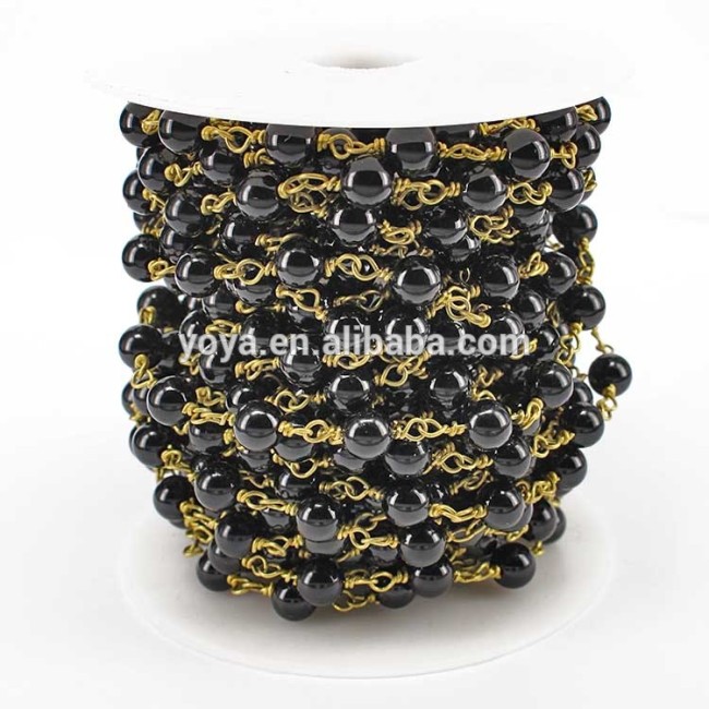 BCL1171 Black Onyx Beaded Wire Wrapped Rosary Chains