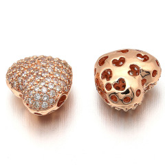 CZ6939 Gold silver CZ micro pave heart shape beads,cubic zirconia heart charm accessory jewelry for bracelet