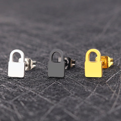 ES1047 High Quality Unisex Gold Plated 316L Surgical Stainless Steel Lock Charm Studs Earrings for Women Men