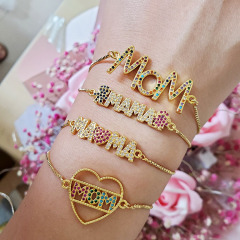 BC1310 Gold plated CZ Pave Letter Mom Mother Mama Script Bracelets,Mothers Day Gift Jewelry