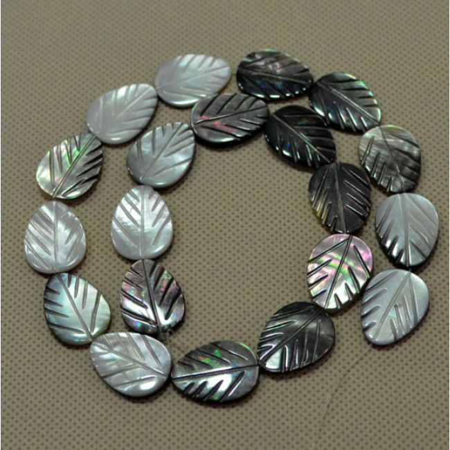SP4051 Black Mother of Pearl Carved Leaf Beads,MOP Shell Leaf Beads