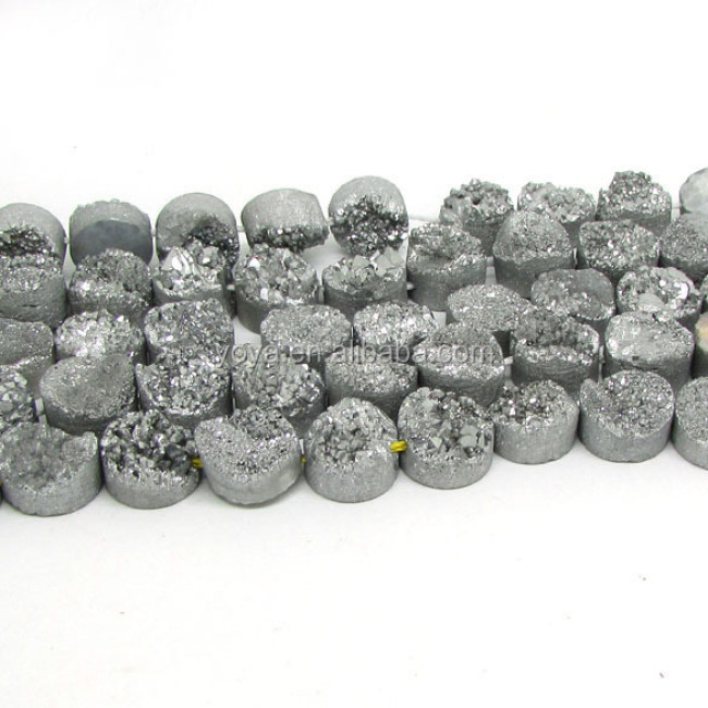 CR5174 Wholesale Sparkly Silver Druzy Coin beads,Titanium Quartz Druzy Round Beads