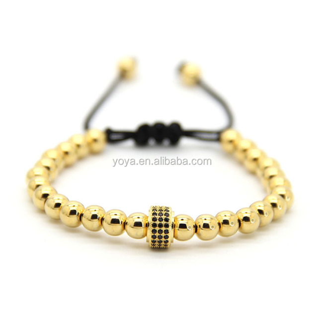 BRZ1297 Black diamond stopper spacer macrame bracelet,cz micro pave spacer with gold beads bracelet