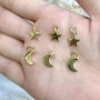 JS1503 Chic Thin MIni Jewelry Supplies 18K Gold Plated Moon Star Lightning Fish Bulgy Heart Charm Pendants
