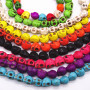 TB0051 Rainbow Multi Colored Gemstone Howlite Carved Turquoise Semi Precious Stone Skull Beads