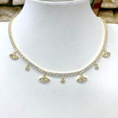 NZ1232 18k gold plated brass CZ diamond micro pave evil eyes star heart cross dangle charms Pendant chocker Necklace