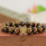 BRS1506G natural gemstone beaded bracelet stainless steel lion head mens stretch bracelet