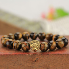 BRS1506G natural gemstone beaded bracelet stainless steel lion head mens stretch bracelet BRS1506G natural gemstone beaded bracelet stainless steel lion head mens stretch bracelet