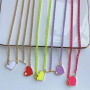 NM1214 Fashion Enamel Multicolor Heart Toggle Clasp Necklace with Enamel Rainbow Chain