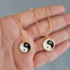 NZ1183 gold plated black and white Enamel diamond cz micro pave Yin Yang Distance Balance Energy Pendant necklace,Zen Jewelry