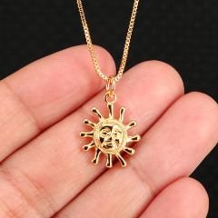 NZ1172  new arrival fashion sun pendant copper charm with cubic zircon trendy women chain crescent moon ladies necklace