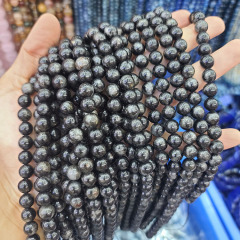 SB7178 Genuine Natural Gemstone Black Arfvedsonite Astrophyllite Beads
