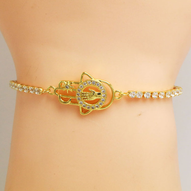 BC1384 Delicate  gold Fatima Hand bracelet,adjustable CZ Hamsa hand Slider Tennis Link bracelet