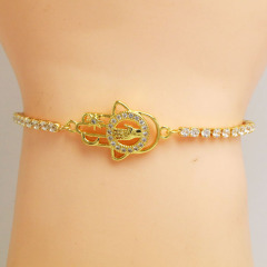 BC1384 Delicate gold Fatima Hand bracelet,adjustable CZ Hamsa hand Slider Tennis Link bracelet