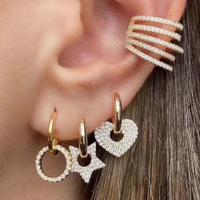 EC1664 Dainty 18K Gold plated Crystal CZ Micro Pave  Heart Star Circle Charm Huggie Earrings for Ladies