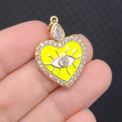 CZ8395 18k Gold Plated CZ diamond pave enamel evil eye heart charms Pendants