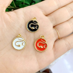 JS1568 Gold Plated brass metal enamel multi colored round moon cresent snake charms Pendant