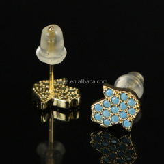EC1083 Hot sale CZ micro pave turquoise studs earring,Cubic zirconia hamsa earring