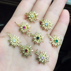 CZ8215 Mini Jewelry Supplies Gold CZ Micro Pave Chrysanthemum Daisy Flower Charms,Tiny Small CZ Diamond Floral Flower Charms