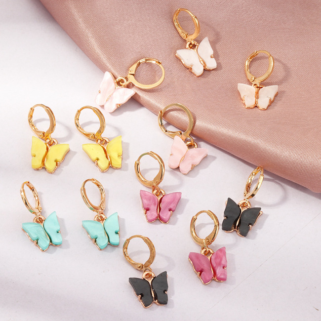 EM1119 Chic Fashion Mini Acrylic Butterfly Charm Huggies,POpular Butterfly Charm Huggie Earrings for Women Girls