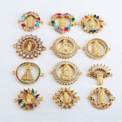CZ8149 wholesale CZ brass Virgin Mary charms for bracelet medal jewelry accessories  copper blessed mother connector