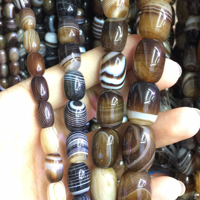 AB0181 Natural coffee stripe agate drum beads,barrel shaped brown striped agate beads