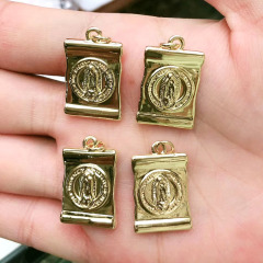 JS1496 Christian Jewelry Supplies Charms,Small 18k Gold Plated The Virgin Mary Coin Jesus Medal Charms