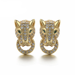 EC1144 Trendy Cute Gold CZ Lleopard Head Stud Earrings,Dainty CZ Diamond Panther Head Charm Studs