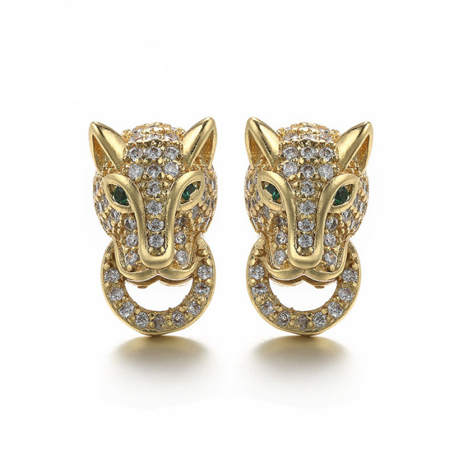 EC1144 Trendy Cute Gold CZ Lleopard Head Stud Earrings,Dainty CZ Diamond Panther Head Charm Studs