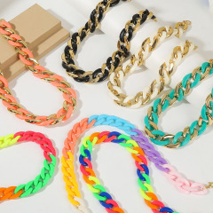 NA1016 Chic Colorful Acrylic Chain Link Necklace Rainbow Big Resin Choker Large Link Cuban Curb Chain Chunky Lucite Necklace NA1016 Chic Colorful Acrylic Chain Link Necklace Rainbow Big Resin Choker Large Link Cuban Curb Chain Chunky Lucite Necklace