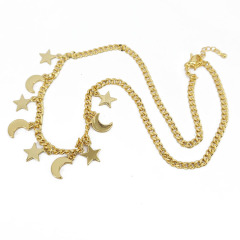 NM1042 Wholesale gold plated rainbow enamel evil eyes crescent moon and star dangle charms celestial chocker necklace