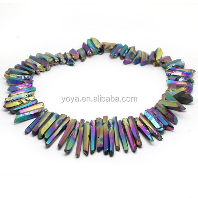 CR5218 Spike Beads Titanium rainbow plated crystal quartz point