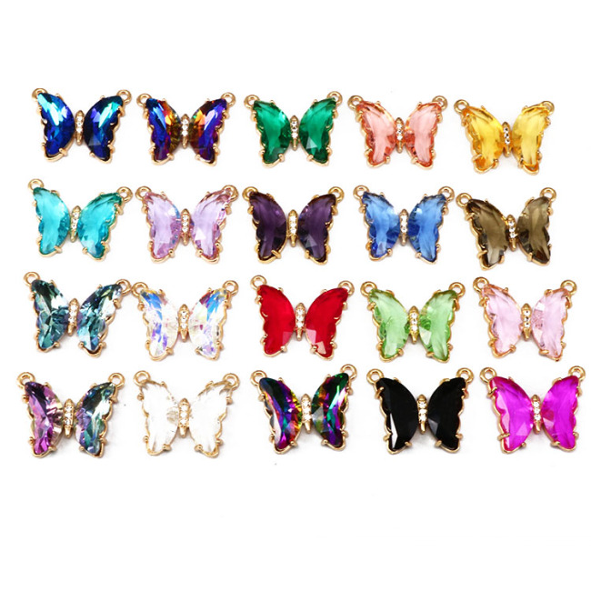 CZ8388 18k gold plated brass  rainbow clear  CZ Zircon glass crystal butterfly Charms pendant for lady