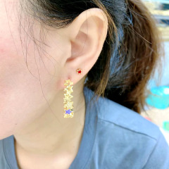 EC1787  2021Chic Gold Plated CZ Micro Pave Cross Hamsa Hand Star Link Chain Smiley Crescent Moon and Star Hoops Earring,