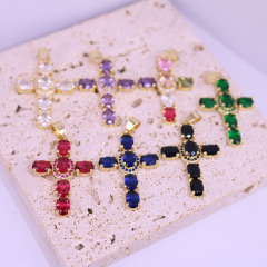 CZ8531 Fine 18K Gold Plated Crystal CZ Diamond Pave Cross Charm Pendants,Cubic Zirconia Inlaid Cross Catholic Pendant