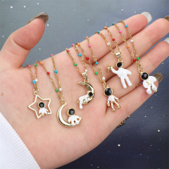 NM1242 Fashion Black White Enamel Space astronauts Pendant Rainbow Enamel Gold Plated Stainless Steel Chain Necklace NM1242 Fashion Black White Enamel Space astronauts Pendant Rainbow Enamel Gold Plated Stainless Steel Chain Necklace