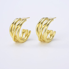 Wholesale Fashion 18K Gold Plated Brass Hoop Studs Huggies Minimals Simple Earring