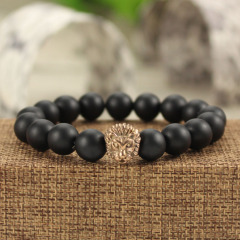 BRS1505R rose gold stainless steel lion head mens bracelet natural stone gemstone stretch bracelets BRS1505R rose gold stainless steel lion head mens bracelet natural stone gemstone stretch bracelets