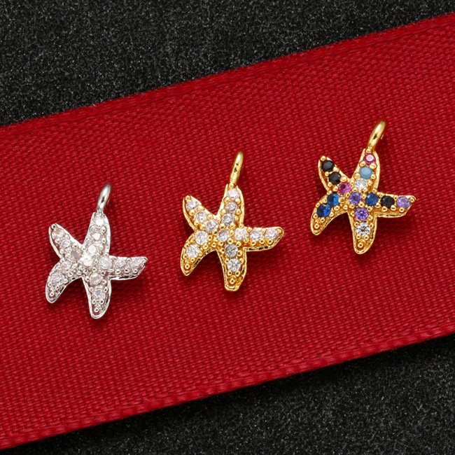 CZ7870 Mini Gold Rainbow CZ Micro Pave Starfish Charm Pendants