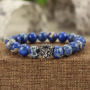 BRS1502-5 natural gemstone blue imperial jasper stainless steel lion head bracelet