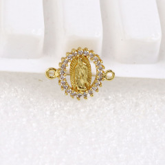 CZ8302 Gold CZ Virgin Mary charms for bracelet making  medal jewelry accessories Blessed Mother Charm Connectors