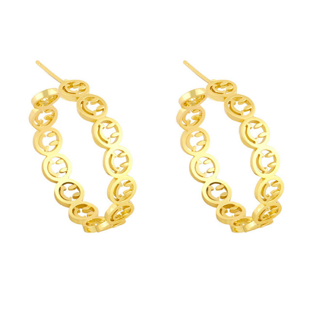 EM1211 2021 Womans Fashion 18K Gold Plated Smiley Emoji Happy Face U link Chain Heart Hoops Earrings