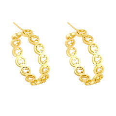 EM1211 2021 Womans Fashion 18K Gold Plated Smiley Emoji Happy Face U link Chain Heart Hoops Earrings