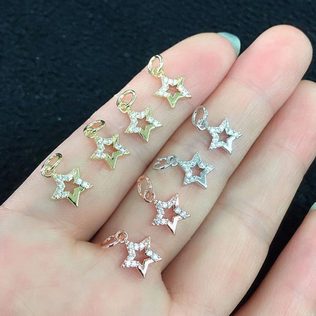 CZ8217 Dainty Celestial Jewelry supplies minimal Mini CZ Micro Pave Star Charm,Small Diamond Cubic Zirconia Star Charms