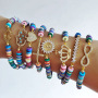 BC1260 Rainbow Polymer Clay Disc Heishi beaded Zircon CZ Micro Pave Heart Cross Charm Bracelet