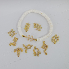 BN2047 Natural quartz crystal stone zodiac bracelet cz diamond pave 18k gold plated brass zodiac sign bracelet