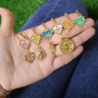 CZ8494 Dainty CZ Micro Pave Jewelry Charms 18k Gold CZ Paved Enamel Heart Lock and Key Saint Benedict Charm Pendants