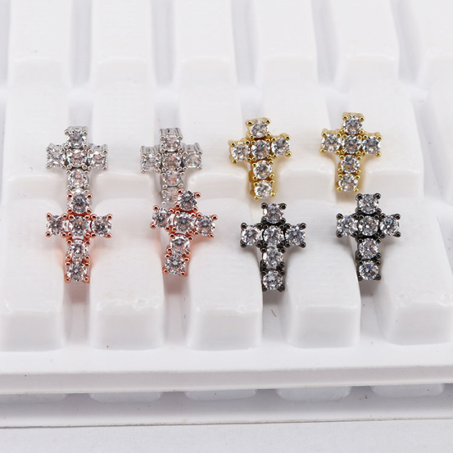EC1467 Fashion Minimal tiny CZ Micro Pave Cross Stud Earrings,dainty Diamond Pave Cross Studs
