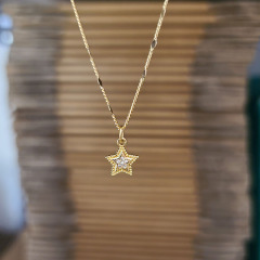 NZ1292 18k Gold Plated CZ Micro Pave Crescent Moon and Star Pendant Choker Necklace,Celestial Jewelry